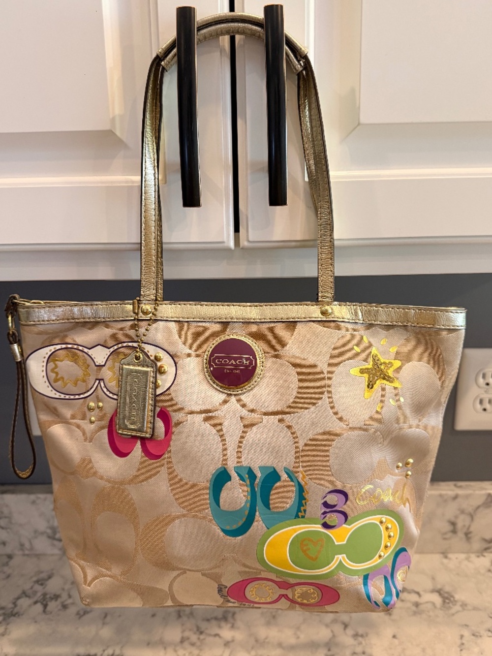 Coach Tan Shoulder Tote Bag with Signature Monogram